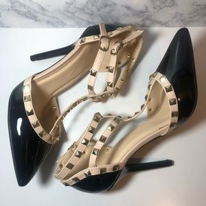 Black Heels with Gold Studs